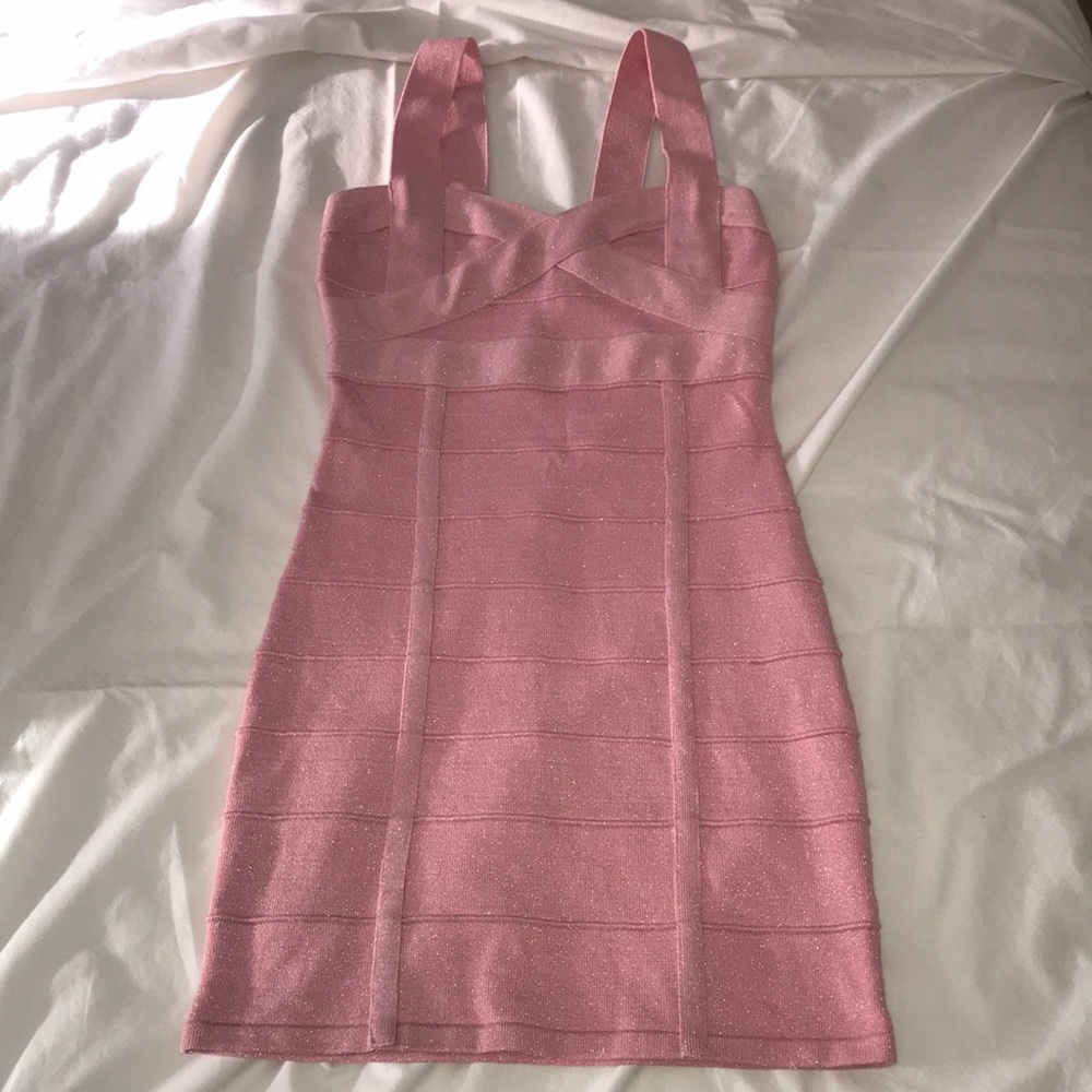 Pink body hugging short dress